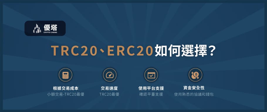 TRC20、ERC20如何選擇? - 優塔 USDT娛樂城 UT-Casino -免費註冊 如何選擇TRC20、ERC20從交易成本、速度、平臺支援、資金安全4個方面著手。